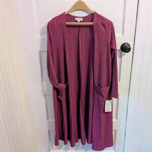 NWT LuLaRoe Sarah Long Cardigan, Size Small Vertical Ribbed Pink/Purple Women's
